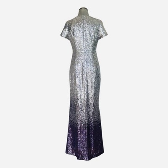 Calvin Klein Sequined Ombre Maxi Dress Silver Purple V-Neck Ball Gown Size 8 - Picture 5 of 9